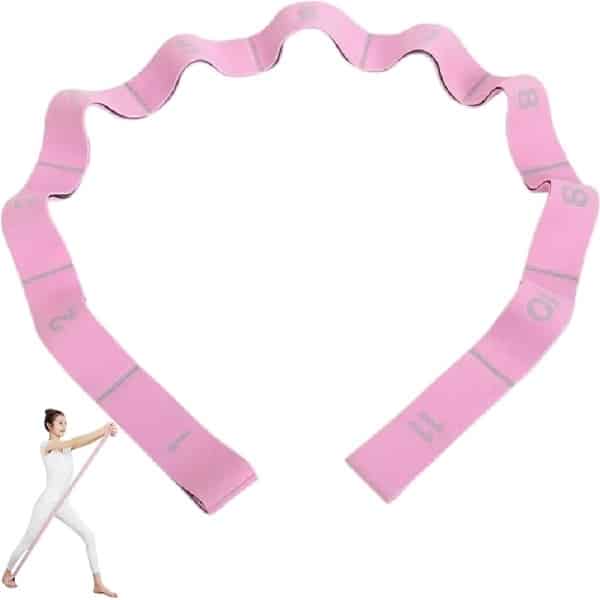 Elastische yoga-riem met 8/9/10/11 gespen voor pilates, fascia, krachttraining, lichaamsstretch, ballet, dans, fitness - Roze - 11 lussen