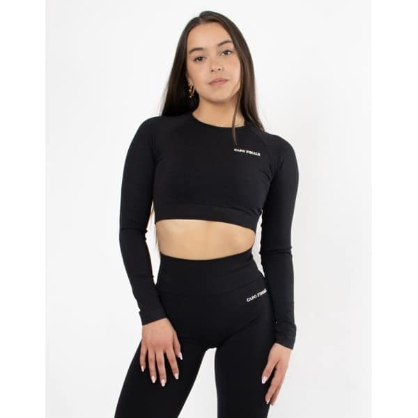 Eternity Long Sleeve Crop Top | CAPO FINALE - T-shirt crop top | L | Kleur Black | Sportkleding | Activewear | Gymkleding | Fitnesskleding | Sportoutfit | Fitness | Hardlopen | Crossfit | Yoga | Pilates | Krachttraining
