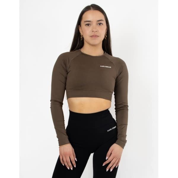 Eternity Long Sleeve Crop Top | CAPO FINALE - T-shirt crop top | M | Kleur Coffee | Sportkleding | Activewear | Gymkleding | Fitnesskleding | Sportoutfit | Fitness | Hardlopen | Crossfit | Yoga | Pilates | Krachttraining