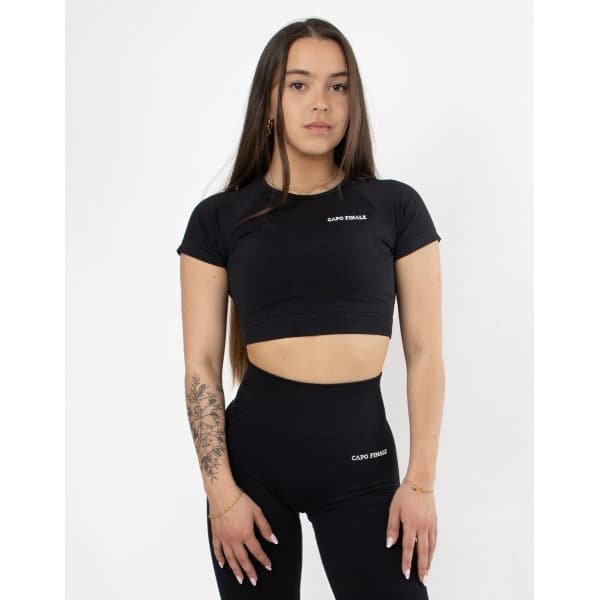 Eternity Short Sleeve Crop Top | CAPO FINALE - T-shirt crop top | S | Kleur Black | Sportkleding | Activewear | Gymkleding | Fitnesskleding | Sportoutfit | Fitness | Hardlopen | Crossfit | Yoga | Pilates | Krachttraining