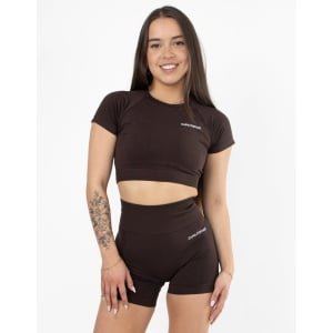 Eternity Short Sleeve Crop Top | CAPO FINALE - T-shirt crop top | XL | Kleur Bruin | Sportkleding | Activewear | Gymkleding | Fitnesskleding | Sportoutfit | Fitness | Hardlopen | Crossfit | Yoga | Pilates | Krachttraining