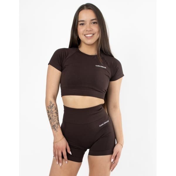 Eternity Short Sleeve Crop Top | CAPO FINALE - T-shirt crop top | XL | Kleur Bruin | Sportkleding | Activewear | Gymkleding | Fitnesskleding | Sportoutfit | Fitness | Hardlopen | Crossfit | Yoga | Pilates | Krachttraining
