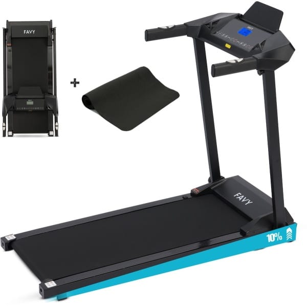 Favy Pro Loopband - Wandelband - Inklapbaar - 0 t/m 14 km/u - 12 Programma's - Hellingsfunctie - Bluetooth & Ingebouwde Speakers - Inclusief Geluidsdempende Mat - Zwart