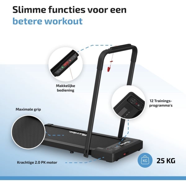 Flurriez Premium Loopband Inklapbaar - 1-12km/u - Bluetooth Speaker - Wandelband - Walking pad - Met Dempingsmat - Met Horloge - Workout App - Tablethouder - Treadmill - Zwart