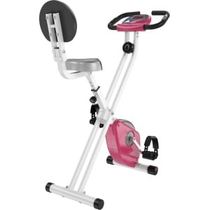 Hometrainer - Fitnessfiets - Ergometer - Trapkracht Trainer - Indoor Bike - 8-traps Magnetische Weerstand - Verstelbaar Zitje en Rugleuning - Roze/Wit - Stalen Frame - Compact Opvouwbaar