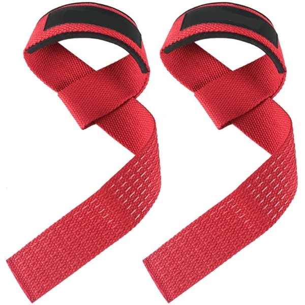 Katoenen Lifting Straps - Neopreen polssteun, anti-slip silicone - Veilige grip bij deadlift, gewichtheffen & krachttraining - Fitness & bodybuilding - Unisex - Rood - 1 paar
