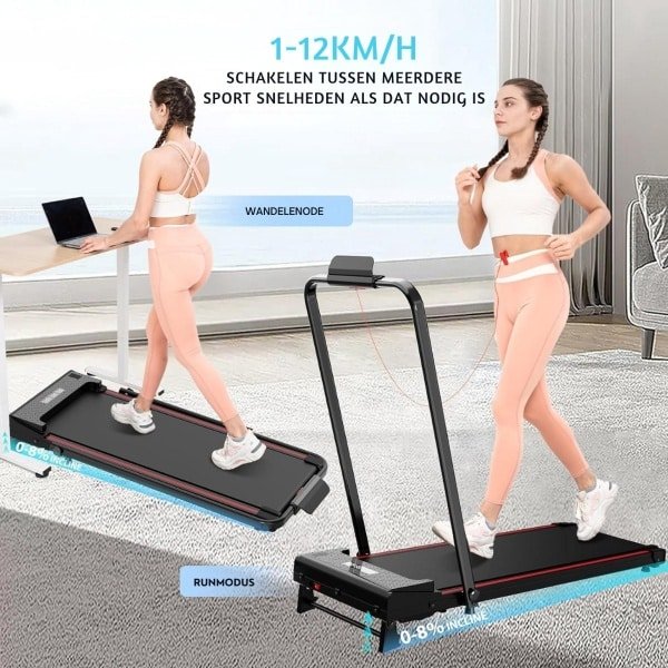 LifeStages - Loopband Inklapbaar - Loopband Voor Thuis Met Helling - Tot 12 Km/U - Opvouwbare Loopband Met Helling Van 0-8% - 2 In 1 Loopband Met 1400W - Motor Max 120kg - Loopband Voor Thuis Of Kantoor