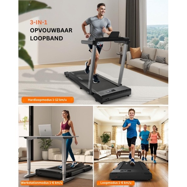 Loopband Inklapbaar - Hometrainer Elektrisch - Walking Pad Fitness - Zwart