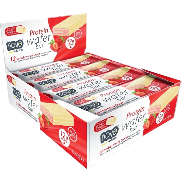 Novo - High Protein Wafer (Strawberry/Cream - 12 x 40 gram) - Eiwitreep - Energiereep
