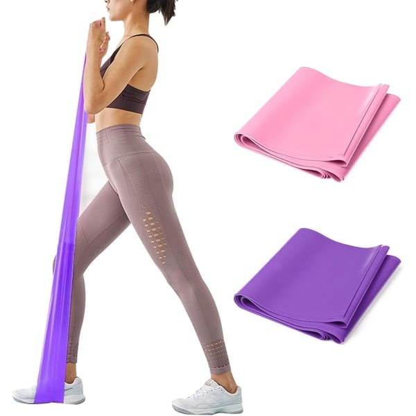 Oefenbanden - 2 stuks - 1,8 m/2 m - Weerstandsbanden - Siliconen oefenbanden - Krachttraining - Weerstand met verschillende sterktes - Geschikt voor training, fysiotherapie, stretchen, herstel, pilates, revalidatie en yoga - Roze en paars