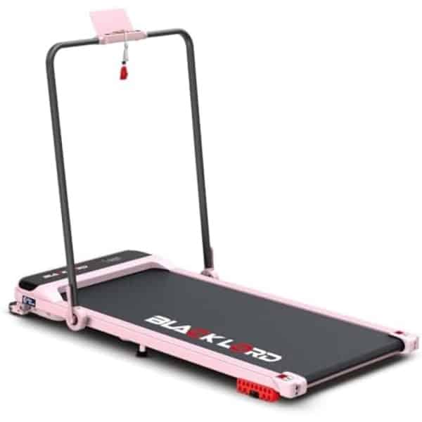 Onder Bureau Loopband met Handgreep - 2-in-1 Wandelen en Joggen - 3,2 PK Motor - 140 kg Draagvermogen - Bluetooth Verbinding - LED Display - Roze - Draagbaar Ontwerp voor Thuis en Kantoor