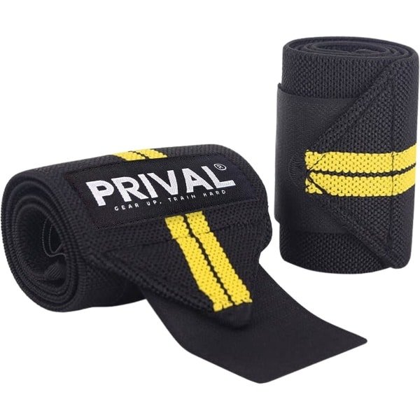 PRIVAL® Polsbandages - Wrist Wraps voor Krachttraining, Fitness & Crossfit - Verstelbare Polssteunen met Duimlus - Zwart/Geel - Set van 2
