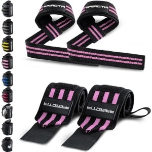 Polsbandages + trekhulpen (set van 2) voor krachttraining fitness - polssteun voor bodybuilding gewichtheffen - geschikt voor vrouwen en mannen fitness straps