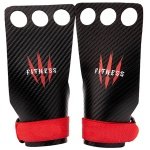 Prival Crossfit Grips - Handbescherming & Super Grip - 3-Hole Fitness Grips met Polsband - Zwart/Rood - Unisex