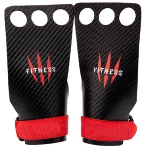 Prival Crossfit Grips - Handbescherming & Super Grip - 3-Hole Fitness Grips met Polsband - Zwart/Rood - Unisex