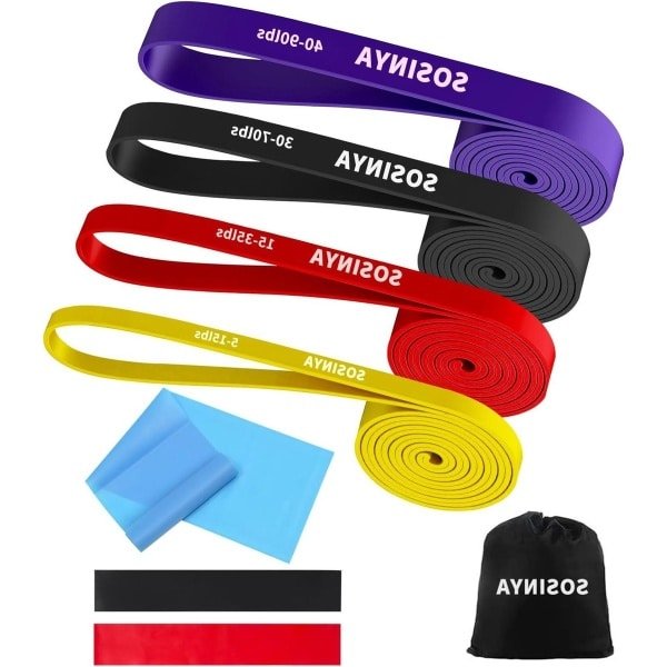 Set van 5 fitnessbanden voor krachttraining thuis - inclusief draagtas - spieropbouw, pull-up, yoga