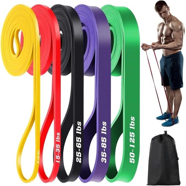 TTLUOKER®5-Delige Weerstandsbanden Set [Zwaar] - Fitness Elastiek met Handvatten & Enkelslingers - Voor Thuis, Crossfit, Powerlifting - Incl. Opbergtas