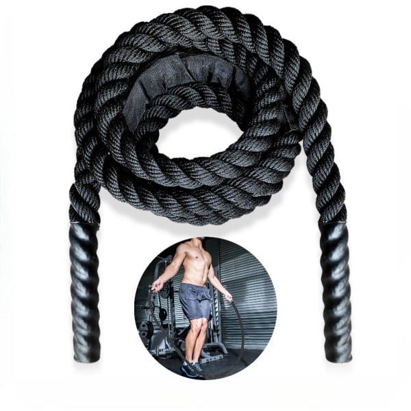 Trainingstouw - Antislip uiteinde - Touw voor Fitness Krachttraining - sportschool - conditietraining - krachttraining - sport - Zwart - LOUZIR