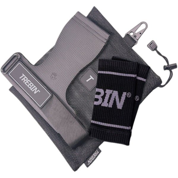 Trebin Power Grips - No Chalk - Lifting Straps - Lifting Hooks - Deadlift Straps - Lift Straps - Lifting Grips - Fitness, Crossfit & Krachttraining - Inclusief Zweetbandjes & Mesh Opbergzakje - 2 Stuks - Zwart - Maat XL