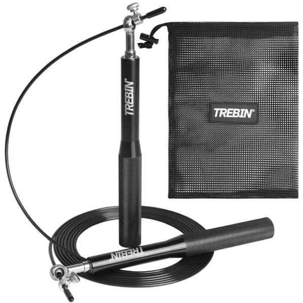 Trebin Professioneel Sport Springtouw - Speedrope - Verstelbaar - Jump Rope - voor Volwassenen en Kinderen - Crosstraining HIIT en Krachttraining - Zwart