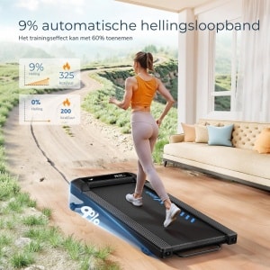 Walking Pad - Loopband Met 9% Automatische Helling - 1-6 Km/u - 2.5PK Bureau Loopband Voor Thuis En Kantoor - Stil Fitnessapparaat Tot 120 Kg - Met App En Afstandsbediening