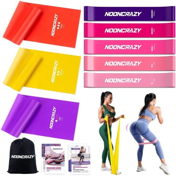 Weerstandsbanden Fitnessbanden [set van 8], weerstandsbanden 100% latex, oefenband met oefeninstructies in het Duits en draagtas, ideaal voor yoga, pilates, krachttraining,
