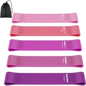 Weerstandsbanden Set van 5 - Latex Fitnessbanden met Oefeninstructies en Draagtas voor Yoga, Pilates en Krachttraining