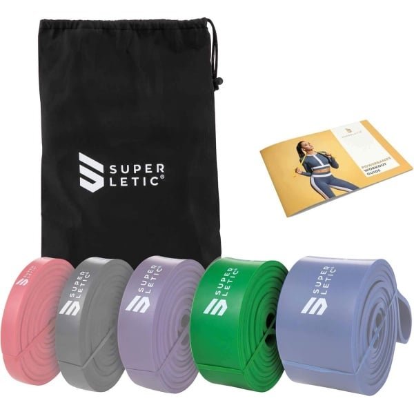 Weerstandsbanden Set voor Krachttraining, Yoga en Pilates - 5 Sterktes met Gratis Trainingshandleiding