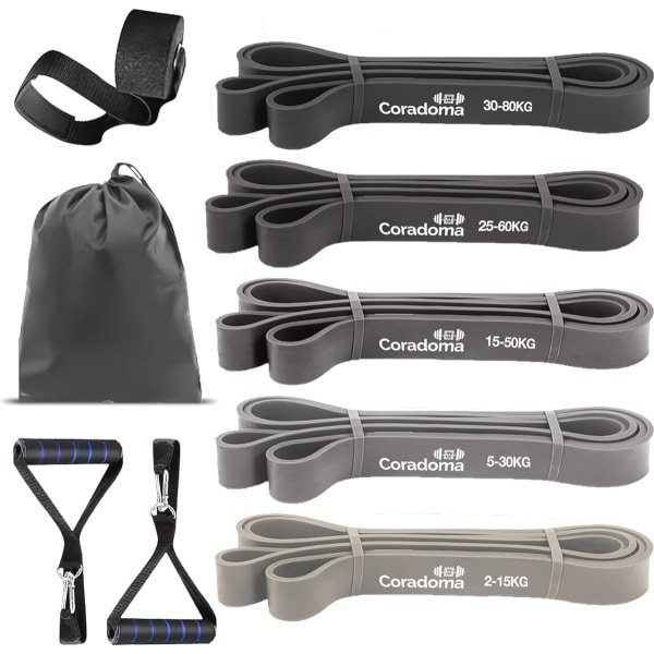 Weerstandsbandenset voor Krachttraining en Stretching - 5 Weerstandsbanden met Deuranker en Handgrepen