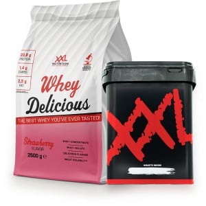 XXL Nutrition - Whey Delicious Incl. Voorraadpot met 2500 gram Inhoud! - 80% Eiwit - Aardbei - Wei Eiwitpoeder met BCAA & Glutamine, Proteine Poeder, Eiwit shake, Whey Protein - Diverse Smaken - 2500 gram (83 shakes)