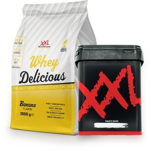 XXL Nutrition - Whey Delicious Incl. Voorraadpot met 2500 gram Inhoud! - 80% Eiwit - Banaan - Wei Eiwitpoeder met BCAA & Glutamine, Proteine Poeder, Eiwit shake, Whey Protein - Diverse Smaken - 2500 gram (83 shakes)