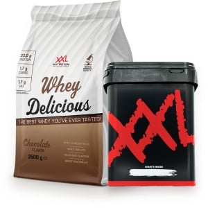 XXL Nutrition - Whey Delicious Incl. Voorraadpot met 2500 gram Inhoud! - 80% Eiwit - Chocolade- Wei Eiwitpoeder met BCAA & Glutamine, Proteine Poeder, Eiwit shake, Whey Protein - Diverse Smaken - 2500 gram (83 shakes)