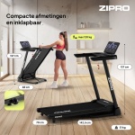 ZIPRO® Luma Elektrische Loopband, 1-12 km/u, Hellingshoek Instelbaar, Inklapbaar, Fitness, Opvouwbare Loopband, Vermogen 1,25 HP, Groot Loopvlak 115 × 44 cm, Zwart