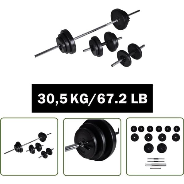 vidaXL Krachttraining - Fitness - Barbell- en dumbbellset 30,5 kg - Home Gym - Barbells - Dumbbels