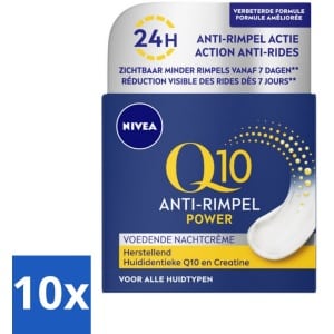 10 x NIVEA - Nachtcrème - Q10 POWER Anti-Rimpel - Voor alle huidtypen - Met Q10 & Creatine - 50 ml - Collageen Stimuleren - Huidverjonging - Huidverzorging - Nivea