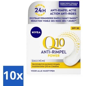 10 x NIVEA - Q10 POWER Dagcrème - Anti-Rimpel Crème - SPF 30 - Voor alle huidtypen - Met Q10 & Creatine - Collageenversterker - 50 ml - Huidveroudering - Anti-aging - Hydratatie - Gevoelige Huid