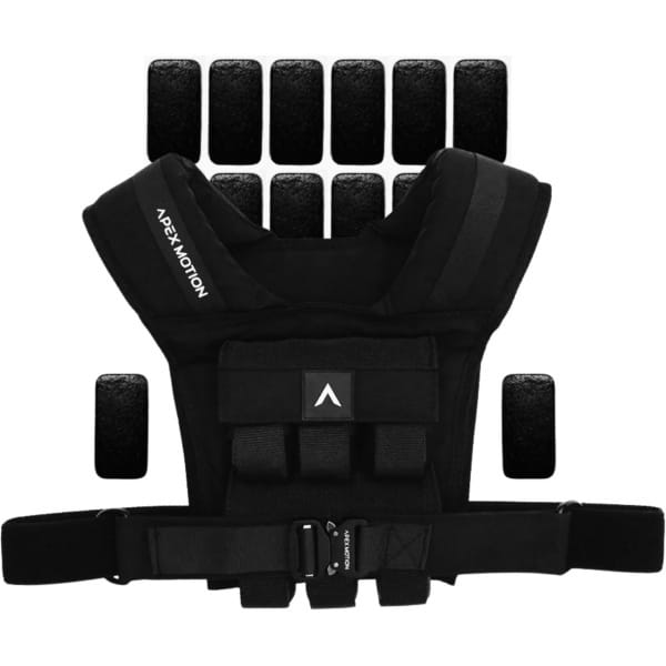 APEX MOTION Gewichtsvest 12KG - One Size Fits All - Metalen Gesp - Weight Vest Verstelbaar in Gewichten - Fitness, Calisthenics & Crossfit - Full Black