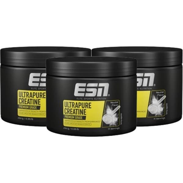ESN Ultrapure Creatine Poeder, 3 x 250 g Voordeelverpakking - Puur Creatine Monohydraat, Premium Kwaliteit, Veganistisch