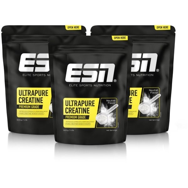 ESN Ultrapure Creatine Poeder, 3 x 500 g Voordeelverpakking - Puur Creatine Monohydraat, Premium Kwaliteit, Veganistisch