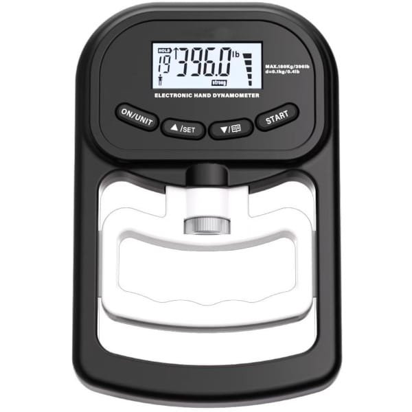 Elektronische handdynamometer - 180 kg Gripsterktetrainer - Oplaadbare elektronische handdynamometer - Digitale gripsterktetester - Verstelbare handgreepdynamometer - Met lcd-scherm - Voor krachttraining - Zwart en wit