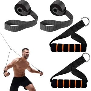 Handgrepen voor fitnessbanden - kabelkabel - fitnesshandgrepen - kabeltrekkoord - met 2 deurankers voor fitnessbanden of weerstandsband - deuranker - robuuste kabelmachine-bevestigingen - fitnessapparatuur - trainingsaccessoires - krachttraining