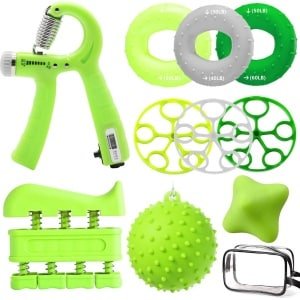 Handtrainer vingertrainer set van 10, handtraining, verstelbare onderarmtrainer, vinger-trainingsapparaat, massageballen, vingerstretcher, anti-stressballen voor fitness, krachttraining, therapie