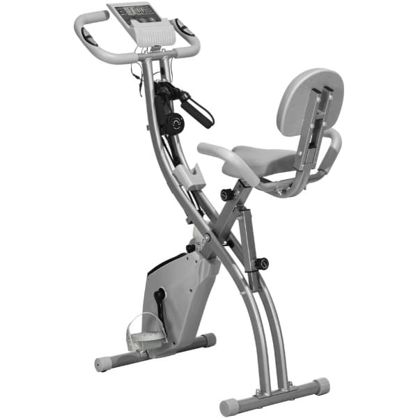 Hometrainer - Spinningfiets - Hometrainers - Indoorfietsen - Indoorfiets - 2-in-1 Fitness Fiets - 8 Niveaus - LCD Display - Opvouwbare - Verstelbaar Zadel - met Rugleuning - 120kg Draagkracht - Fiets - voor Cardio Training - Grijs