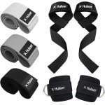 Hulser Sportieve bundel - 2 Ankle strap 2 Lifting straps en Resistance band set - Zwart - Enkel straps - Wrist wraps grips - Enkelband Cuff - Weerstandsband - Fitness booty band - Stretch elastiek - Krachttraining & Lifting