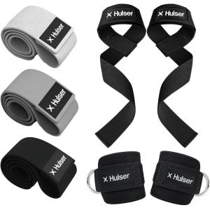 Hulser Sportieve bundel - 2 Ankle strap 2 Lifting straps en Resistance band set - Zwart - Enkel straps - Wrist wraps grips - Enkelband Cuff - Weerstandsband - Fitness booty band - Stretch elastiek - Krachttraining & Lifting