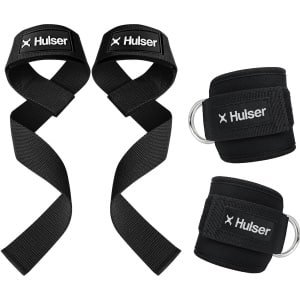 Hulser Sportieve bundel - 2 Ankle strap en 2 Lifting straps - Zwart - Enkel straps - Enkelband Cuff - Wrist wraps - Gym Lifting grips - Soft hooks - Krachttraining & Lifting