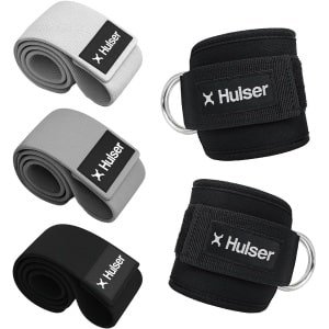 Hulser Sportieve bundel - 2 Ankle strap en Resistance band set - Zwart - Enkel straps - Enkelband Cuff - Weerstandsband - Fitness booty band - Stretch elastiek - Krachttraining & Stretchen