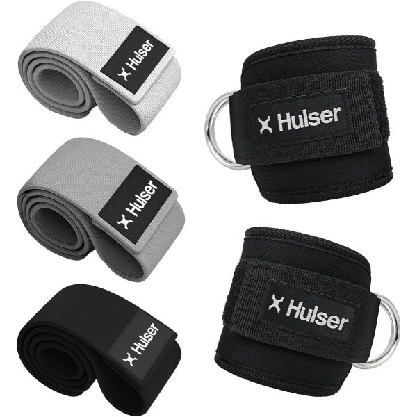 Hulser Sportieve bundel - 2 Ankle strap en Resistance band set - Zwart - Enkel straps - Enkelband Cuff - Weerstandsband - Fitness booty band - Stretch elastiek - Krachttraining & Stretchen