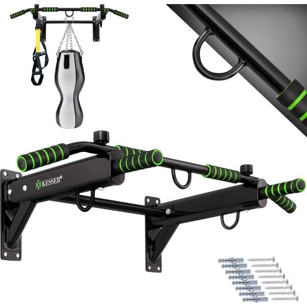 KESSER® Pull up bar Station voor Thuis Sporten - Optrekstang muur inclusief Power Ropes - Fitness Krachttraining Wandmontage - Groen