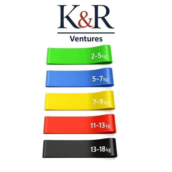 K&R Ventures® 5 delige Weerstandsbanden Set - Fitness Elastieken met Verschillende Weerstanden (2-18 kg) - Voor Yoga, Pilates, Rekken, Crossfit & Thuis Training